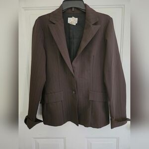 XOXO Vintage Womens Print Stripe Brown Button Suit Jacket L
